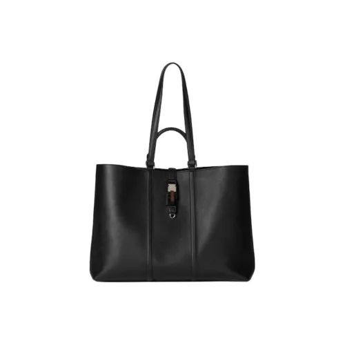 GUCCI Soft Grained Leather Tote Bag Shopping Bag Handbag Large Size Women's Black