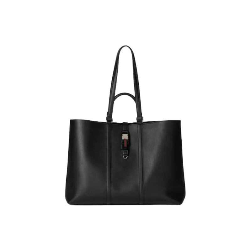 GUCCI Soft Grained Leather Tote Bag Shopping Bag Handbag Large Size Women's Black-0