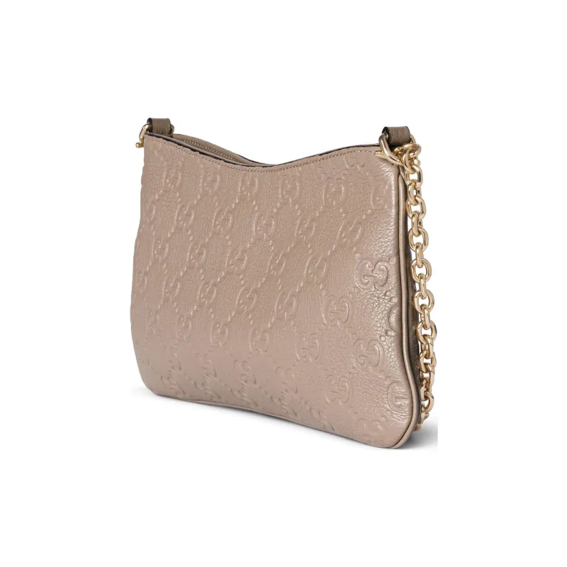 GUCCI GG Emblem Grain Leather Crossbody Bag, Shoulder Bag Small Size Women's Taupe-1