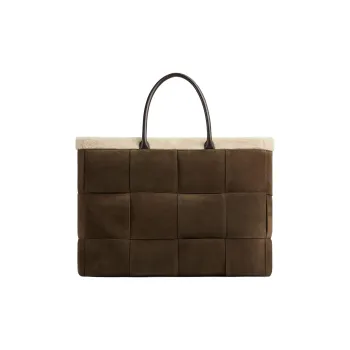 Bottega Veneta Suede Tote Bag Shopping Bag Handbag Large Size Men's Dark Brown