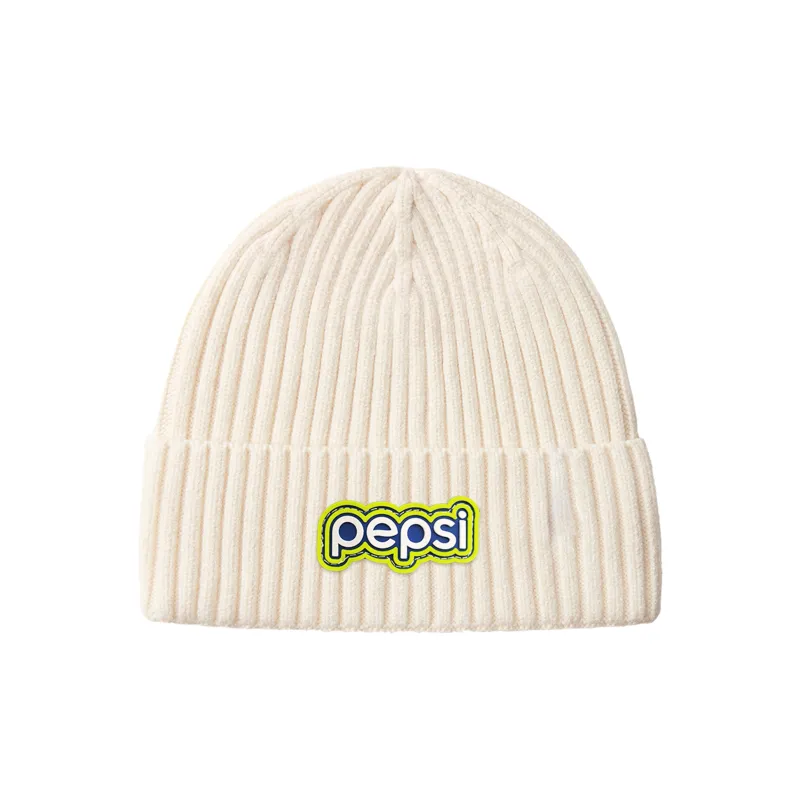 Pepsi Viscose Plush Beanie Unisex Beige Dark Gray Brown-0