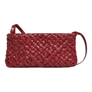 Bottega Veneta Calfskin Shoulder Bag Women's Red Wood Color