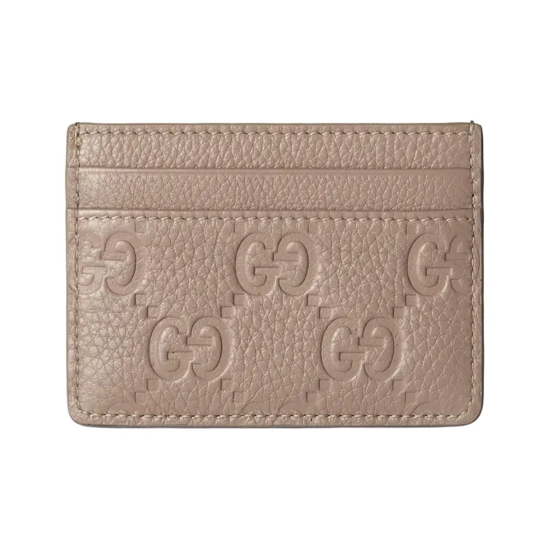 GUCCI Grained Leather Card Holder Women's Taupe-0