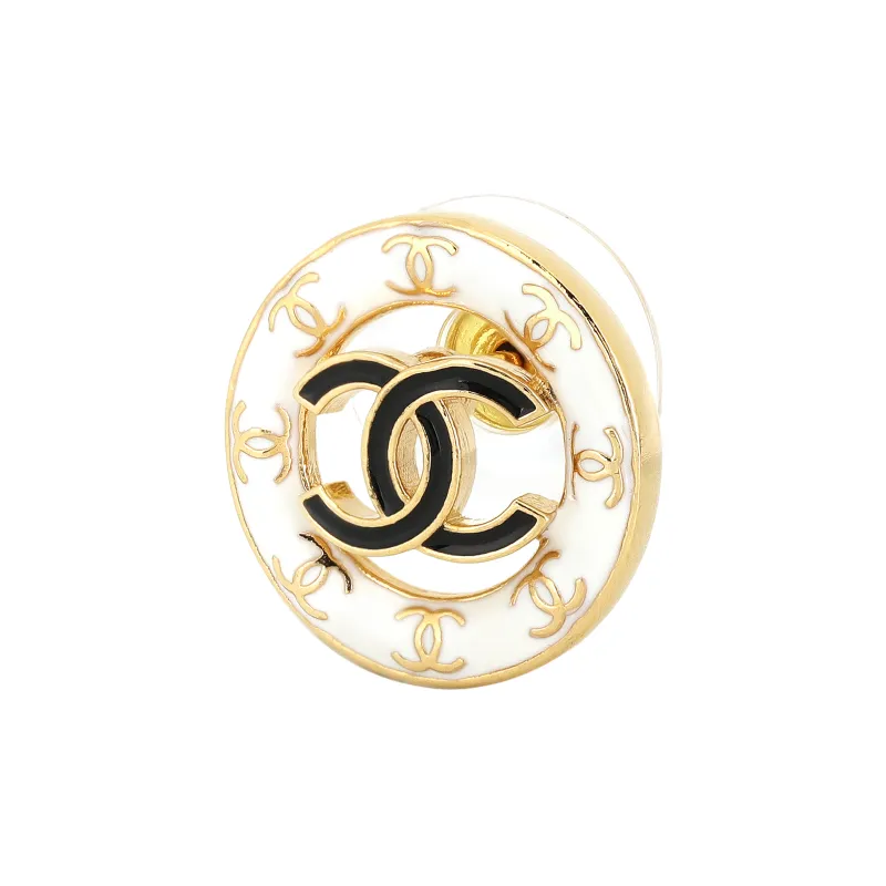 CHANEL Metal Stud Earrings Women's White-1
