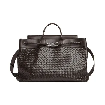 Bottega Veneta Calfskin Handbag Large Size Men's Dark Brown