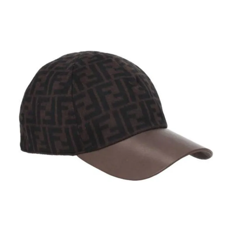 FENDI Leather Wool Baseball Caps Men's Black/Brown-1