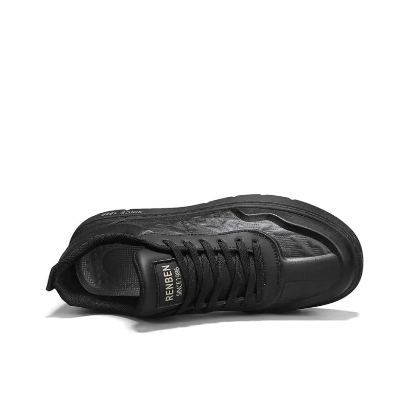 RENBEN Non slip Lightweight Low Top Skateboard Shoes Men's Black-4