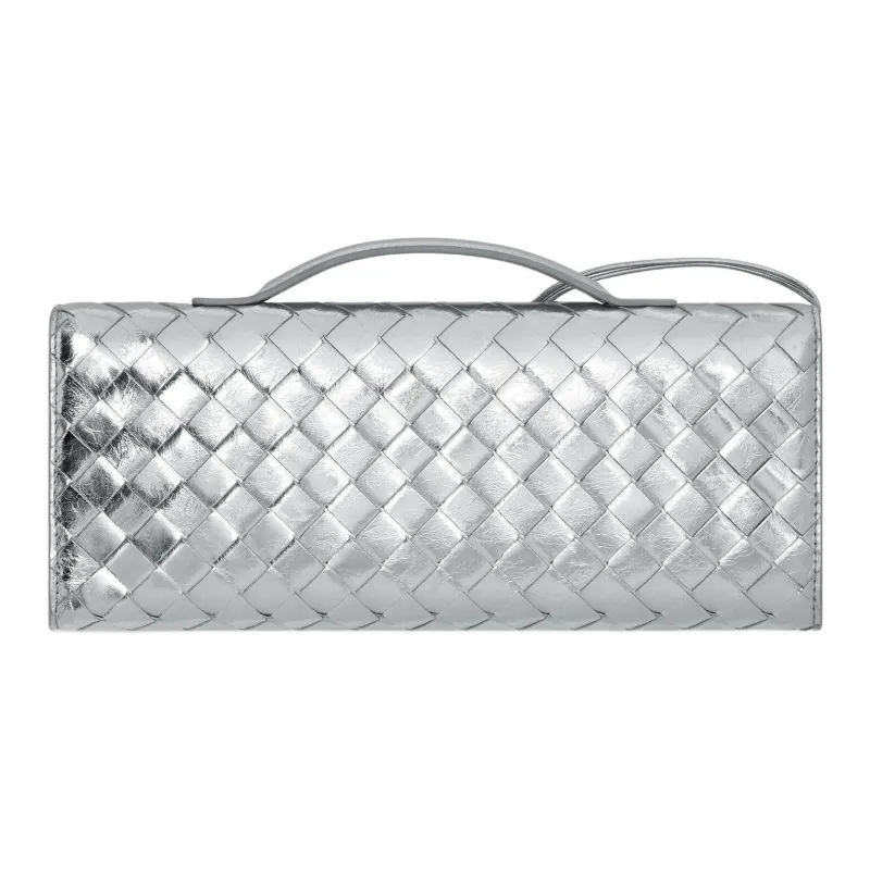 Bottega Veneta Sheepskin Clutch Women's Silver-3