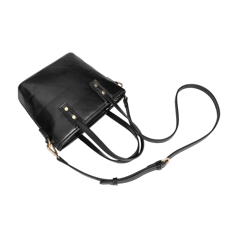 OCTSUI PU Tote Bag Shopping Bag Shoulder Bags Women's Ecru/Black-7