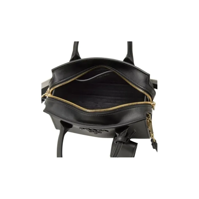 PRADA Cross-Stitch Leather Shoulder Bag Crossbody Bag Handbag Women's Black-2