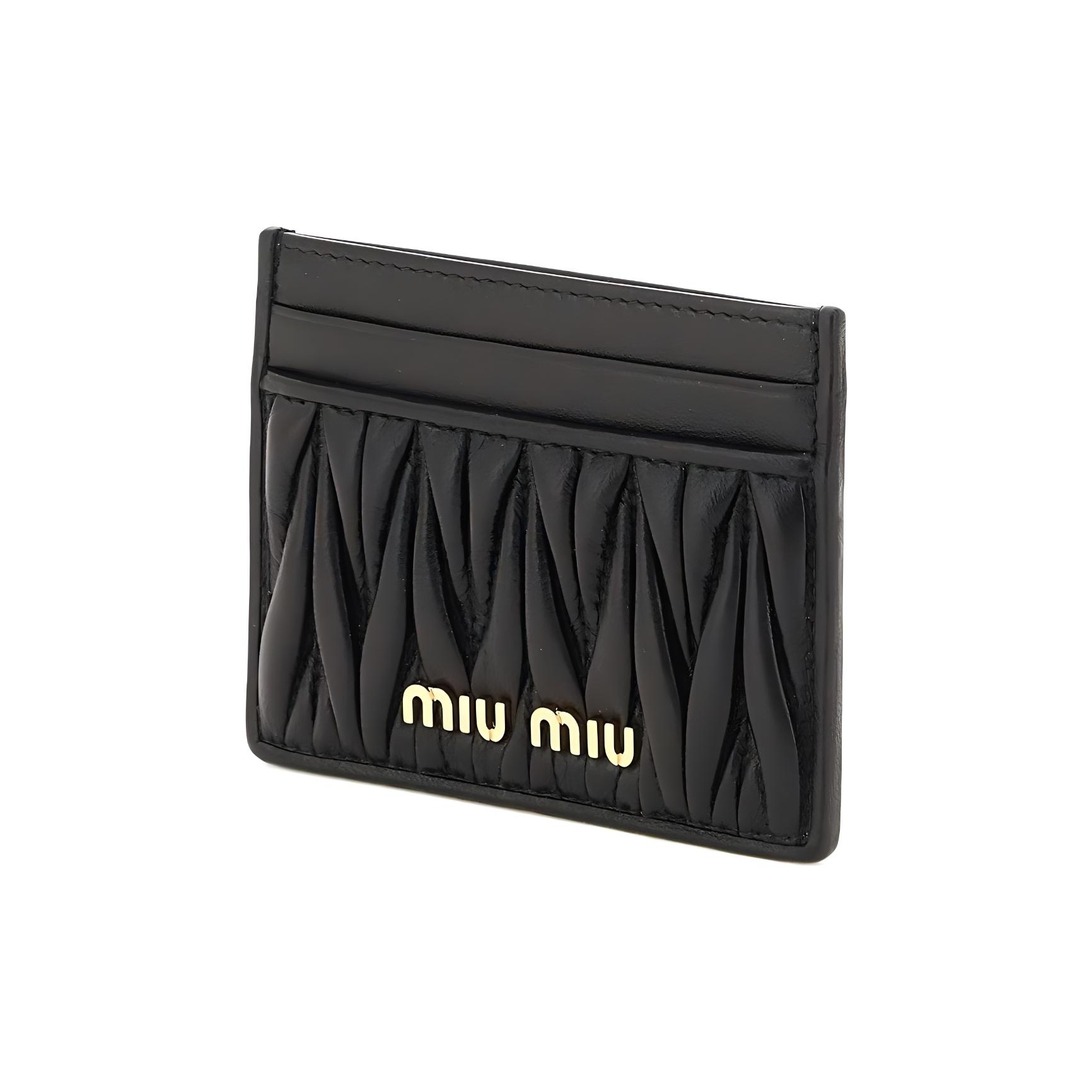 MIU MIU Matelassé Sheepskin Card Holder Women's Black - POIZON