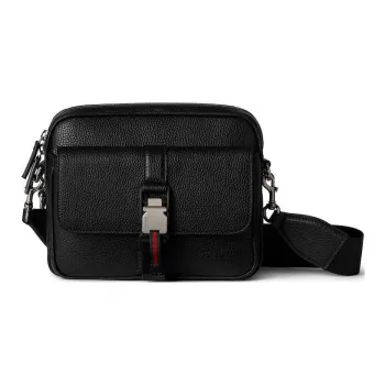 GUCCI Grained Soft Leather Shoulder Bag Crossbody Bag Small Size Men's Black