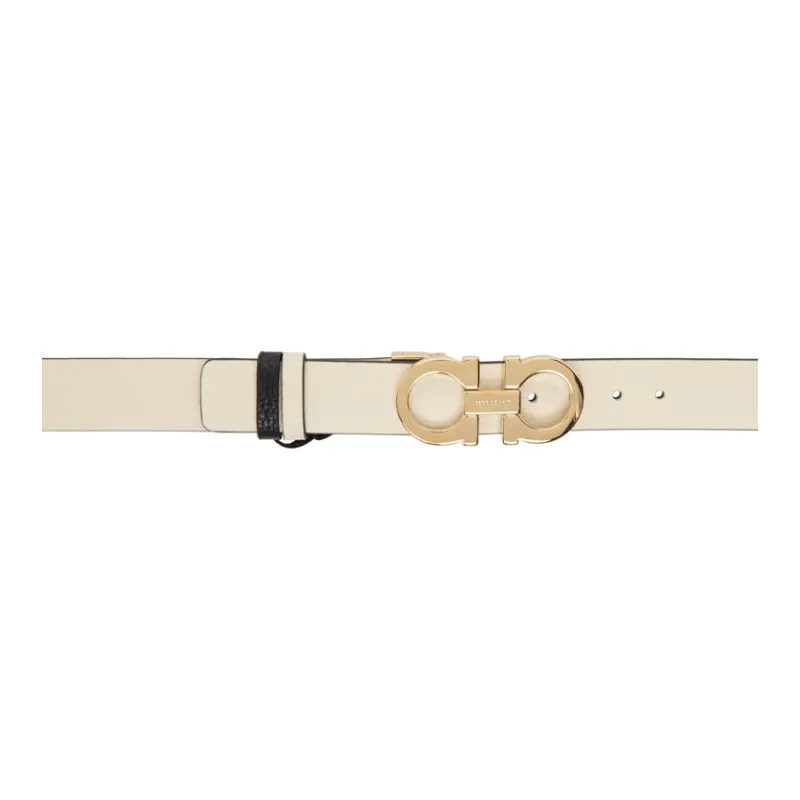 FERRAGAMO Calfskin Leather Belts Women's Beige Width: 2.5CM-0