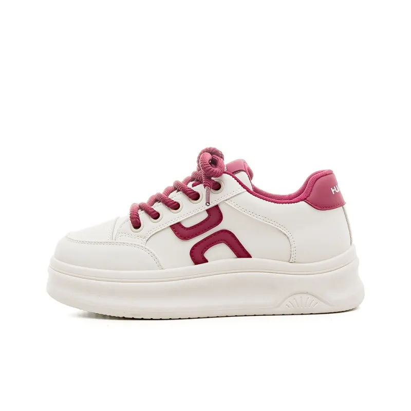HUANQIU Anti Slip And Wear Resistant Height Increasing Low Top Skateboard Shoes Women's Beige Burgundy-0