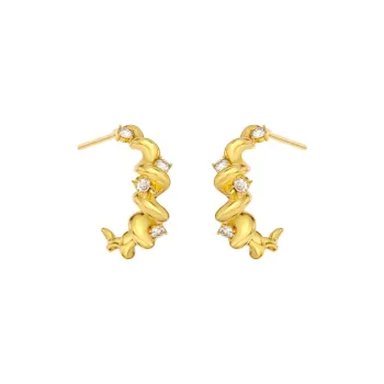 Mistova JEWELRY Eco Friendly Copper Gold Plated With Synthetic Zircon Knot Horn Stud Earrings Women's
