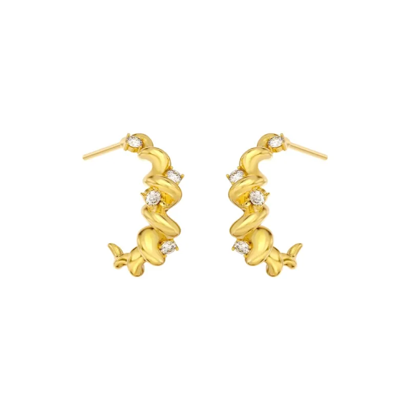 Mistova JEWELRY Eco Friendly Copper Gold Plated With Synthetic Zircon Knot Horn Stud Earrings Women's-0