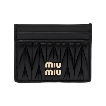 MIU MIU Matelassé Sheepskin Card Holder Women's Black