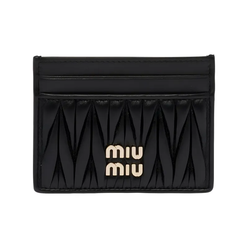 MIU MIU Matelassé Sheepskin Card Holder Women's Black-0