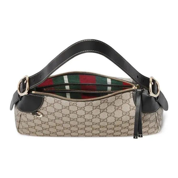 GUCCI Coated Fabric Handbag Shoulder Bag Small Size Women's Black & Dark Brown-5