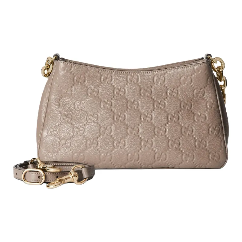 GUCCI Grain Leather Shoulder Bag, Portable Crossbody Bag Small Size Women's Taupe-1