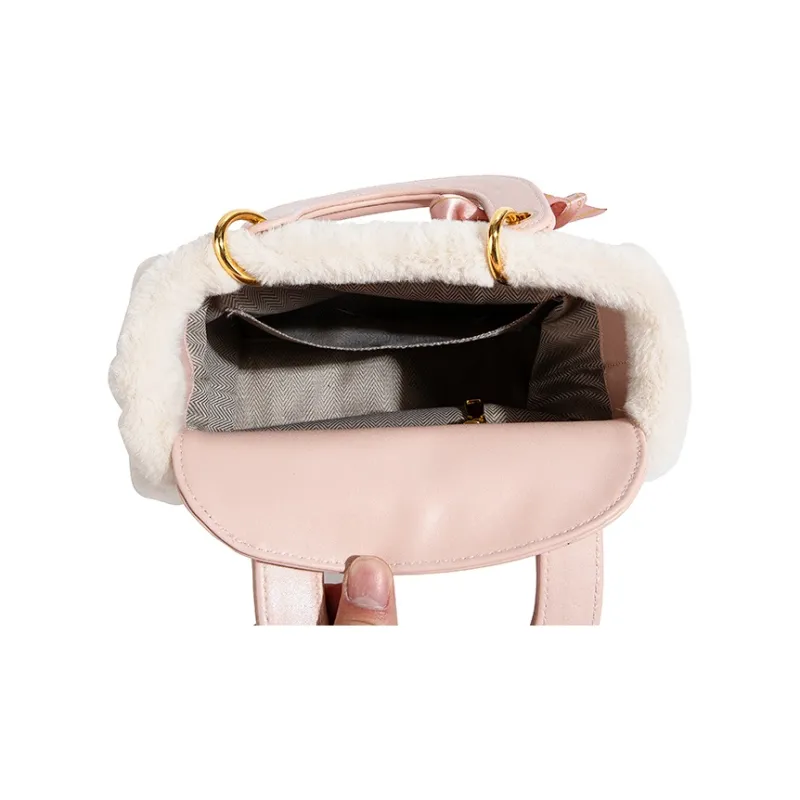 MACKJANICE Polyurethane Crossbody Handbags Women's Lambswool Embroidered Pink-5
