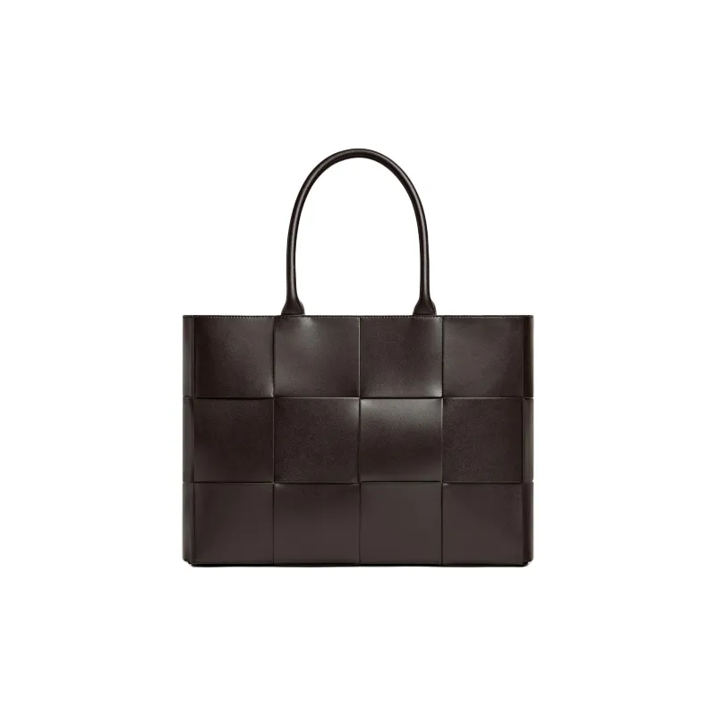 Bottega Veneta Calfskin Tote Handbag Medium Size Men's Dark Brown-0