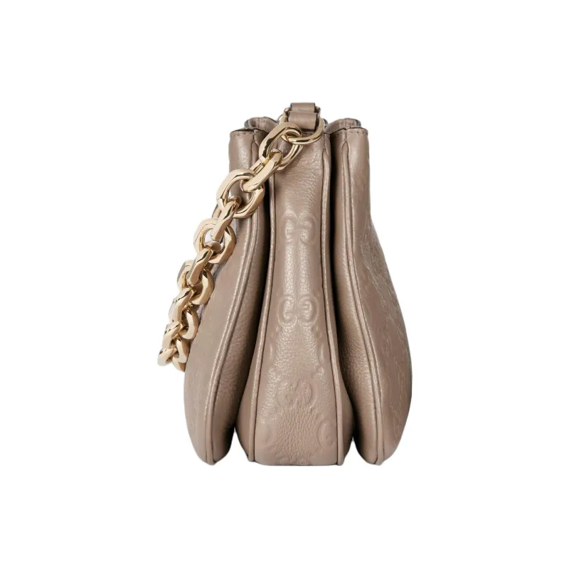 GUCCI Grain Leather Shoulder Bag, Portable Crossbody Bag Small Size Women's Taupe-3