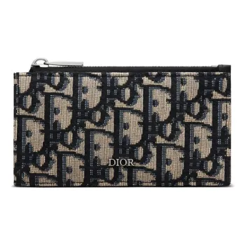 DIOR OBLIQUE Cow Leather With Fabric Card Holder Men's Black/Beige