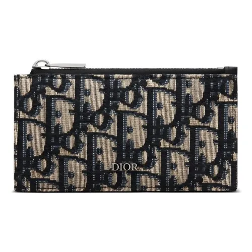 DIOR OBLIQUE Cow Leather With Fabric Card Holder Men's Black/Beige