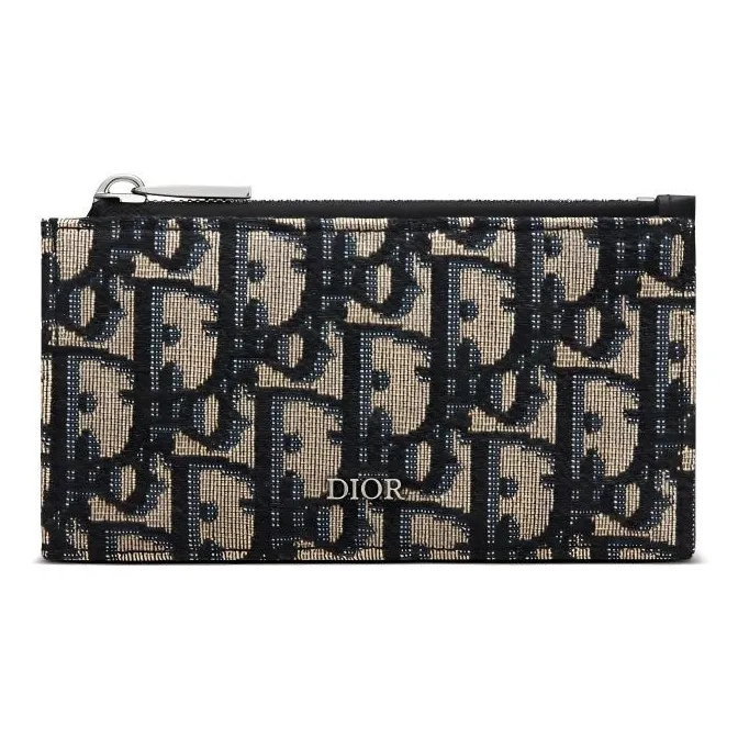 DIOR Cow Leather With Fabric Card Holder Men's Black/Beige-0