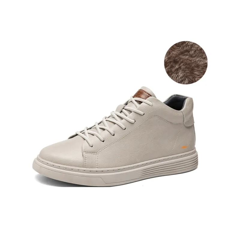 Kuding Skateboard Shoes Men Mid Top Black/Beige/Brown-16