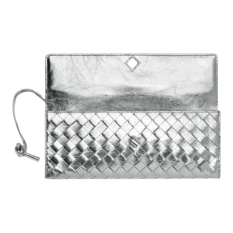 Bottega Veneta Sheepskin Clutch Women's Silver-1
