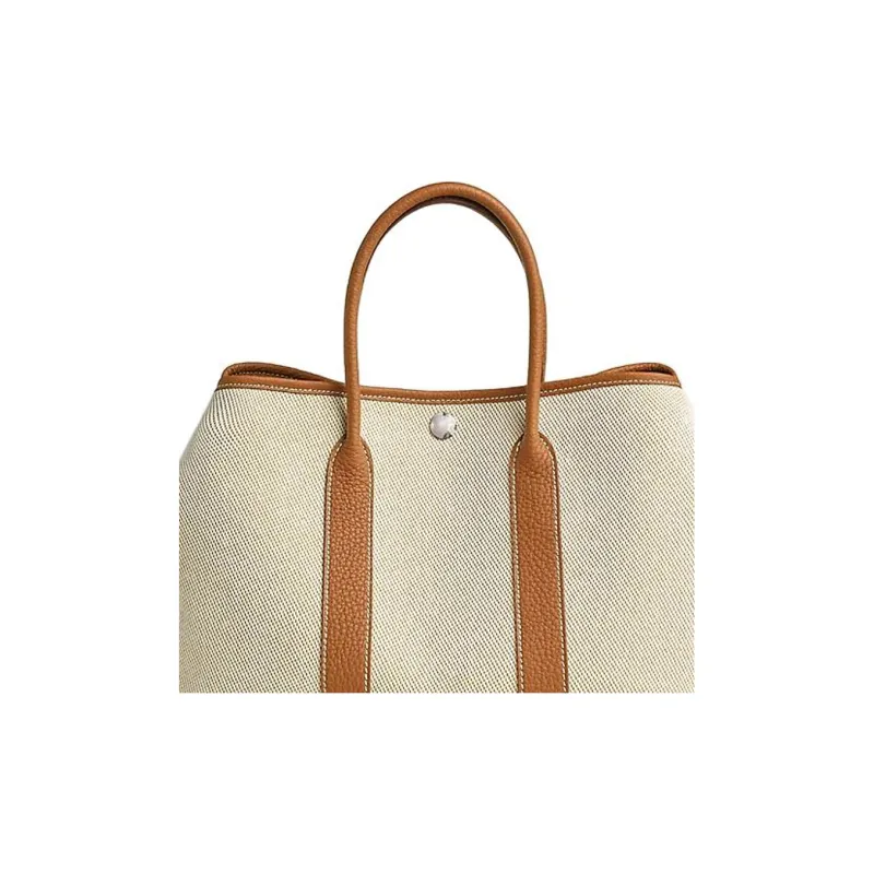 HERMES Garden Party Canvas With Negonda Calfskin Garden Bag, Tote Bag, Shopping Bag, Handbag Women's Sand Yellow/Gold-3
