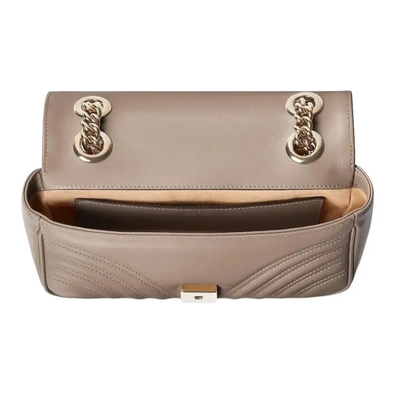 GUCCI GG Marmont Quilted V Shaped Leather Crossbody Bag Shoulder Bag Mini Women's Taupe-4