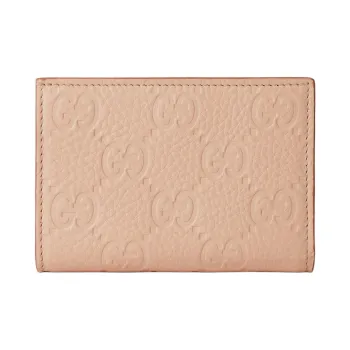 GUCCI GG Emblem Grained Leather Wallet Medium Size Women's Light Pink