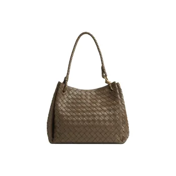 Bottega Veneta Parachute Leather Handbag Large Size Women's Pinecone Brown
