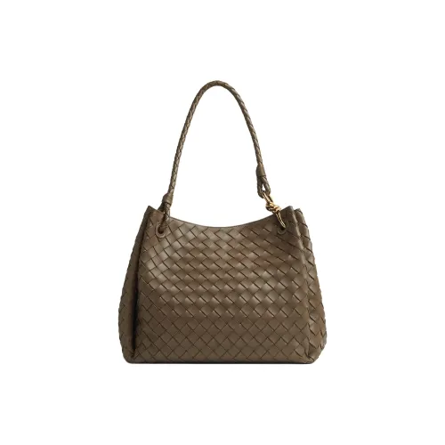 Bottega Veneta Parachute Leather Handbag Large Size Women's Pinecone Brown