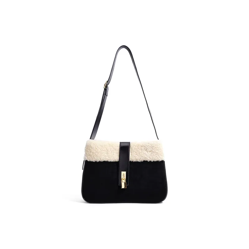 FAIRWHALE Split Suede Cow Leather Messenger Bag, Shoulder Bag Women's Coffee/Leopard Print Coffee/Black/Grape Purple-8