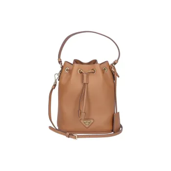 PRADA Leather Bucket Bags Shoulder Bag Crossbody Bag Handbag Women's Caramel