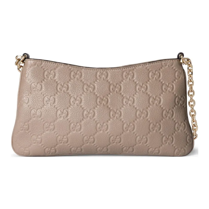 GUCCI GG Emblem Grain Leather Crossbody Bag, Shoulder Bag Small Size Women's Taupe-0