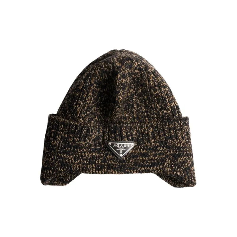 PRADA Enamel logo Mélange Wool Beanie-1