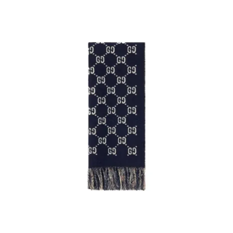 GUCCI Wool Knit Scarves Unisex Black-3