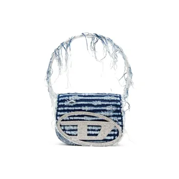 DIESEL 1DR Bleached Denim Distressed Shoulder Bag