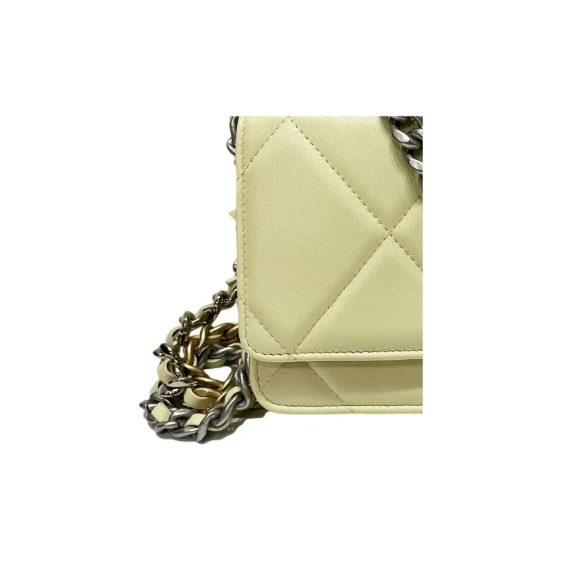 CHANEL 19BagWOC Sheepskin Shoulder Bag, Crossbody Bag, Wallet Women's Light Yellow-2