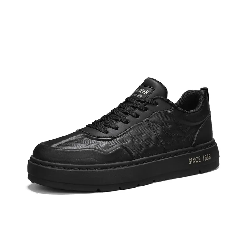 RENBEN Non slip Lightweight Low Top Skateboard Shoes Men's Black-2