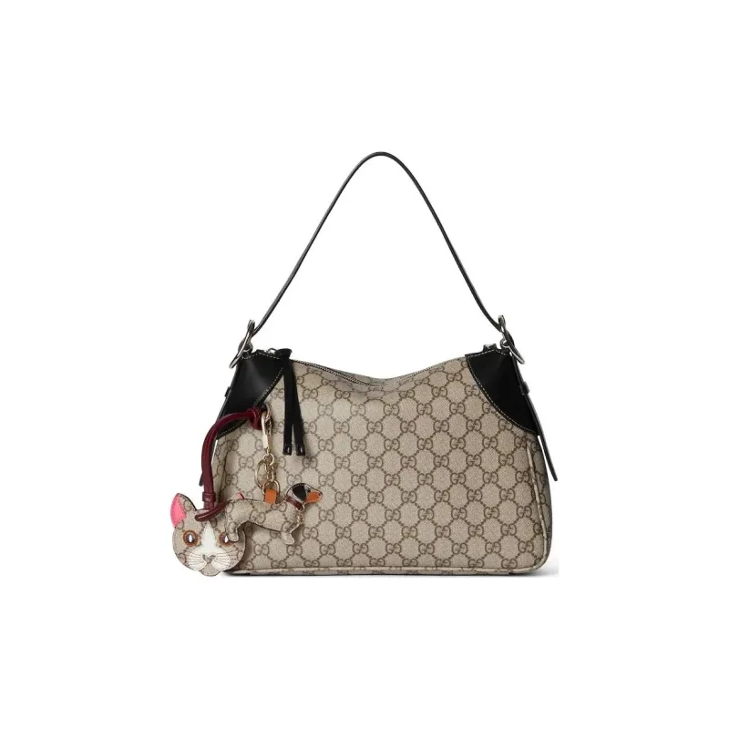 GUCCI Coated Fabric Handbag Shoulder Bag Small Size Women's Black & Dark Brown-1