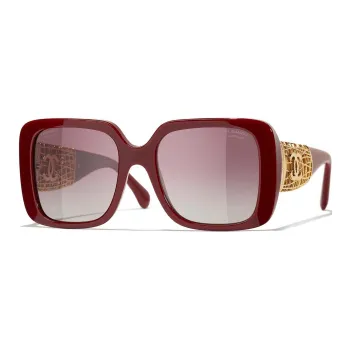 CHANEL Metal Acetate Butterfly Sunglasses Women's Red Brown