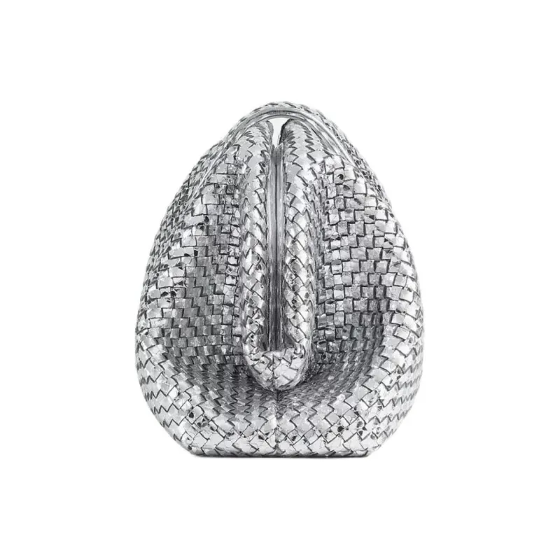 Bottega Veneta Goatskin Clutch Women's Silver-1
