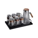 350ml Click-and-Play Accordion Cup X 6+Stand+Black Tray+Walnut Wood Handle Square Teapot 2000ml
