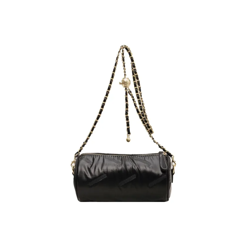RUIPAI PU Cylinder Bag, Shoulder Bag Women's Black/Ecru/Champagne/Silver-1
